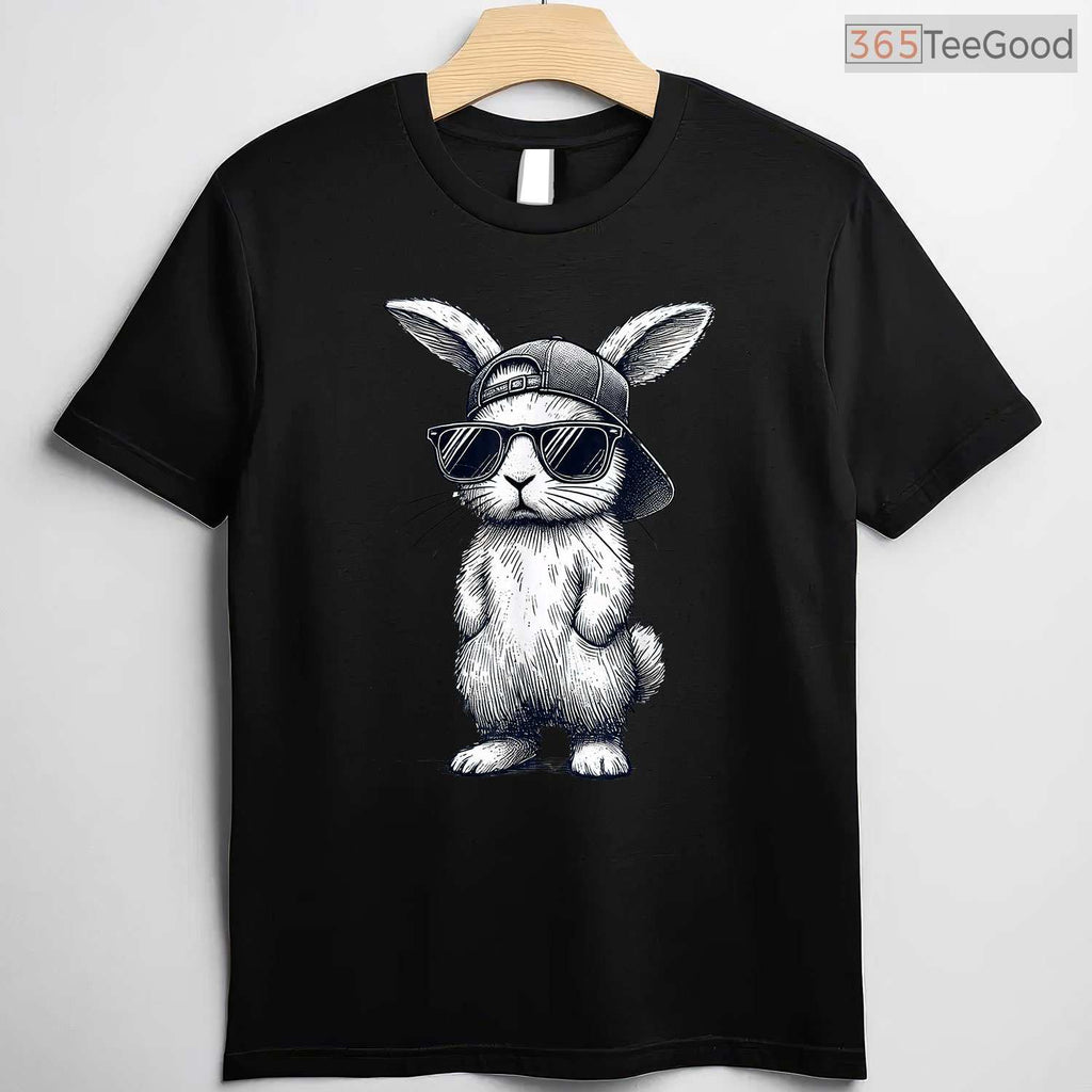 Bunny Face With Sunglasses Cap Easter Day T-Shirt Cool Boys Kids Holiday Shirt