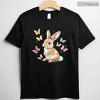 Cute Easter Bunny Rabbit Butterfly T-Shirt Happy Spring Animal Nature Lover Tee