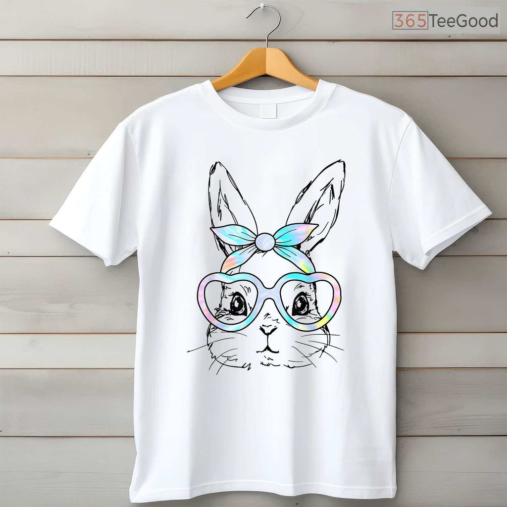 Cute Bunny Rabbit Face Tie Dye Glasses T-Shirt Girl Happy Easter Day Gift Tee