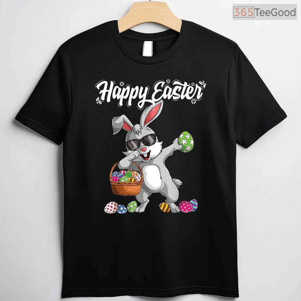 Dabbing Rabbit Easter Day Eggs Dab T-Shirt Boys Girls Kid Gift Funny Bunny Tee