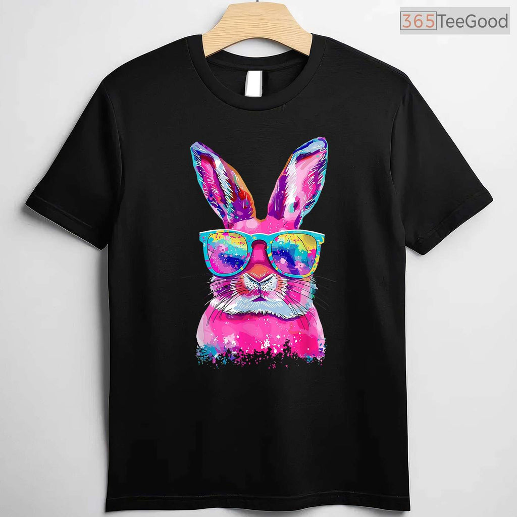 Bunny Face With Tie Dye Glasses Happy Easter Day T-Shirt Men Boy Kid Party Tee