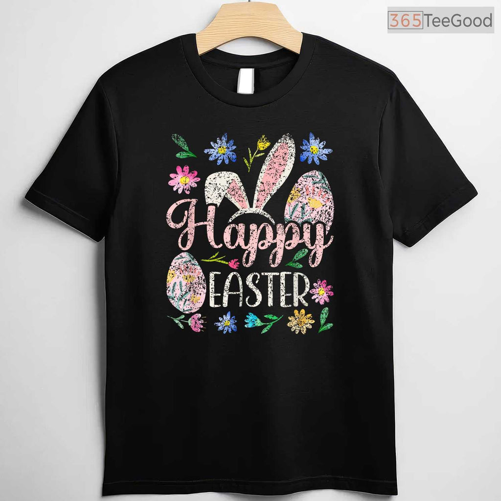 Happy Easter Sayings Egg Bunny T-Shirt Cute Minimalist Holiday Graphic Shirt
