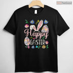 Happy Easter Sayings Egg Bunny T-Shirt Cute Minimalist Holiday Graphic Shirt