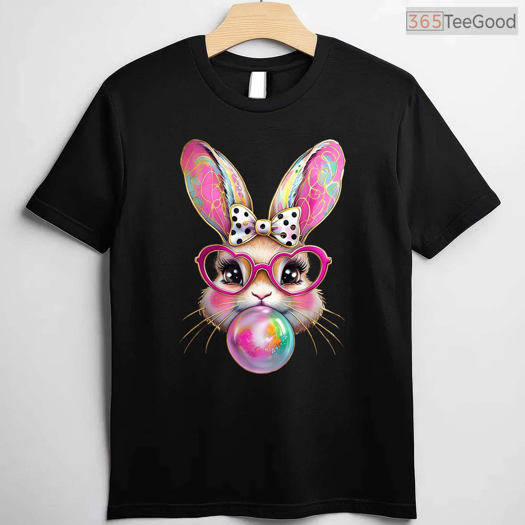 Happy Easter Bunny Coquette Bow T-Shirt Cute Ribbon Brushstroke Girls Shirt