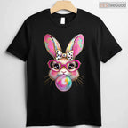 Happy Easter Bunny Coquette Bow T-Shirt Cute Ribbon Brushstroke Girls Shirt