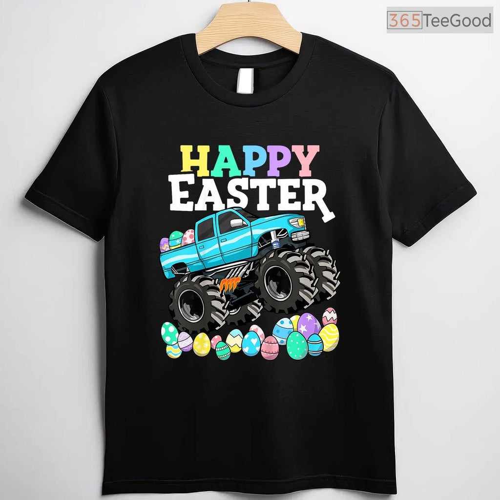 Boys Happy Easter Monster Truck T-Shirt Eggs Crusher Toddler Vehicle Shirt