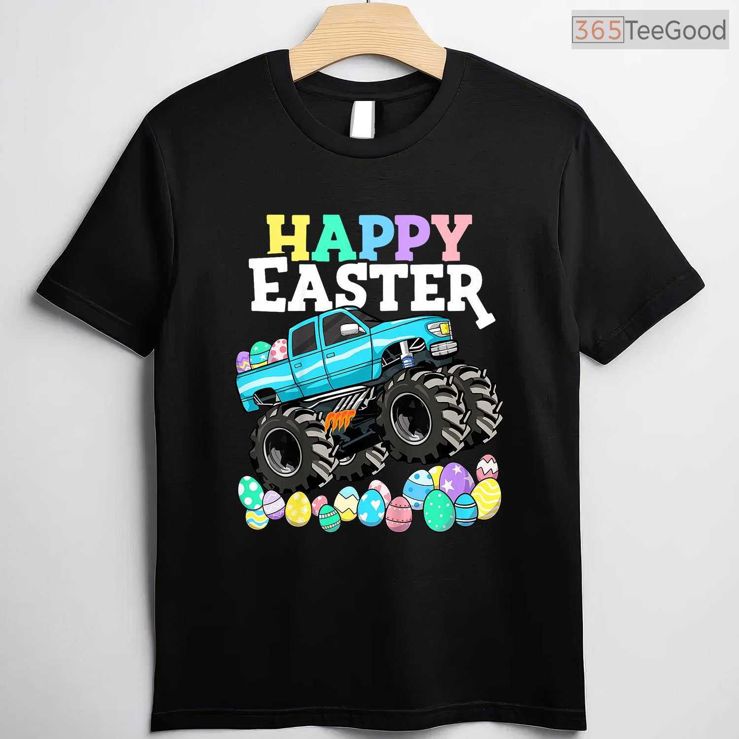 Boys Happy Easter Monster Truck T-Shirt Eggs Crusher Toddler Vehicle Shirt