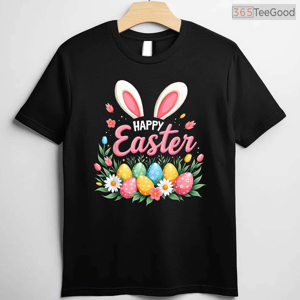Happy Easter Bunny Spring Egg T-Shirt Cute Floral Nature Holiday Women Shirt