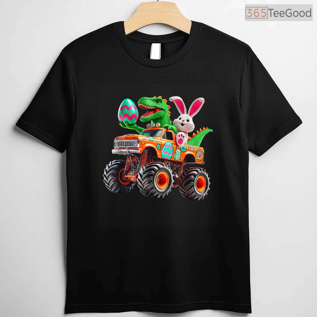 Bunny T-Rex Easter Monster Truck T-Shirt Dino Funny Boys Cool Vehicles Shirt
