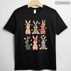 Vintage Retro Bunny Floral T-Shirt Flower Rabbit Easter Day Cute Womens Shirt