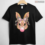 Cute Bunny Rabbit Face Leopard Glasses T-Shirt Girl Happy Easter Trendy Shirt