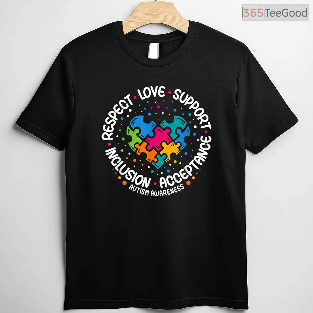 Respect Love Support Blue Autism T-Shirt April Awareness Acceptance Month