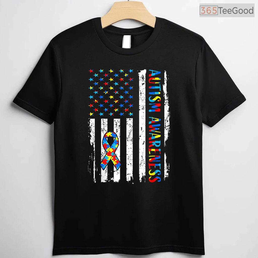 Autism Awareness Mom Dad USA Flag Autistic Awareness Shirt April T-Shirt