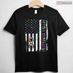 Autism Awareness Mom Dad USA Flag Autistic Awareness Shirt April T-Shirt