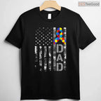 Autism Awareness Dad USA Flag Fathers Day Shirt April Support Men Gift T-Shirt