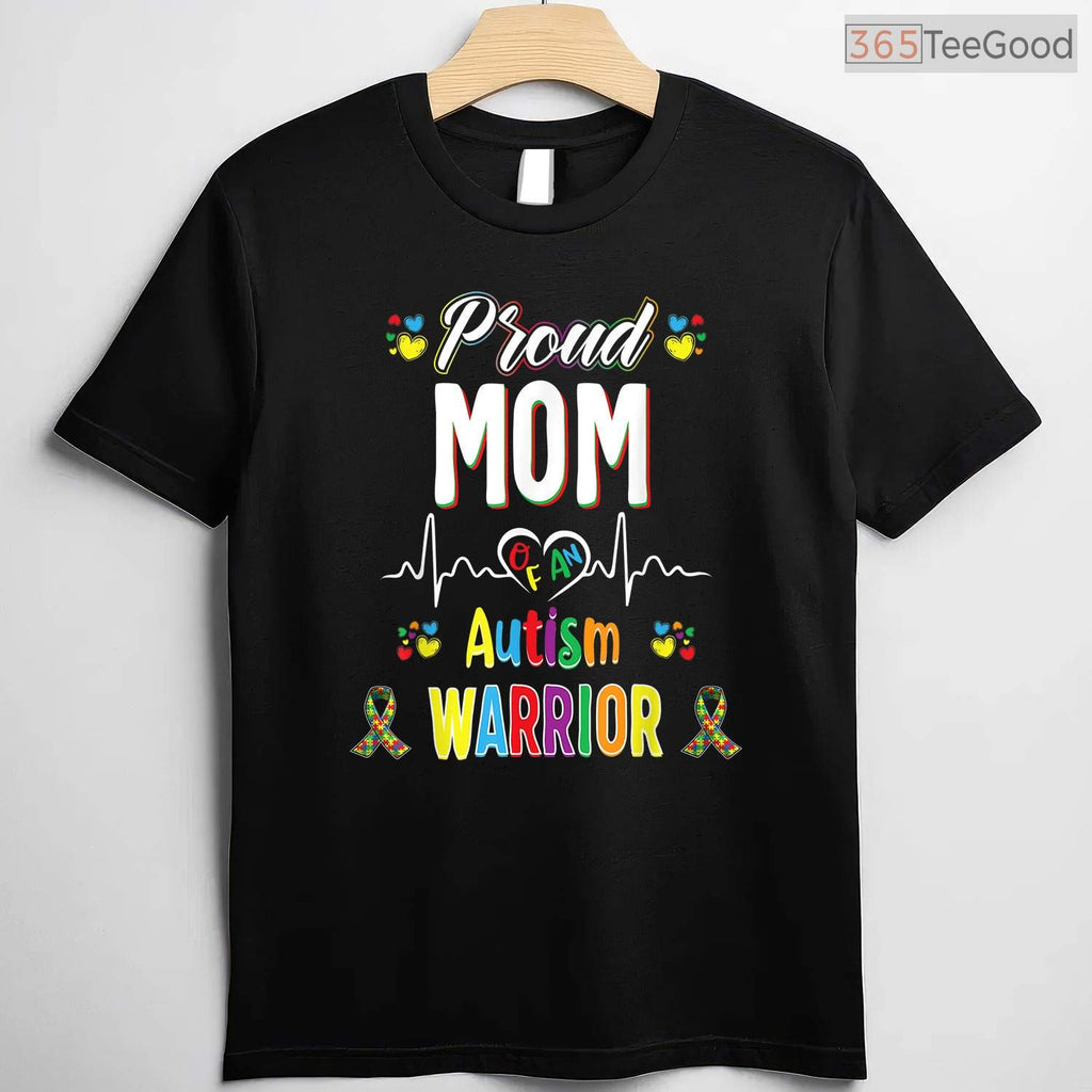 Proud Mom Autism Warrior Awareness Ribbon Shirt April Support Autistic T-Shirt