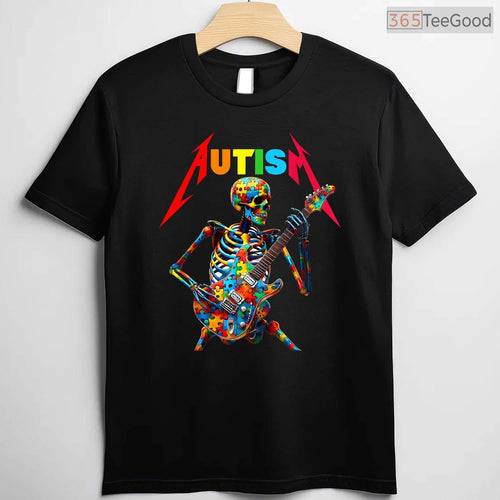 Autism Skeleton Guitar Player Rock Music Shirt April Awareness Cool T-Shirt