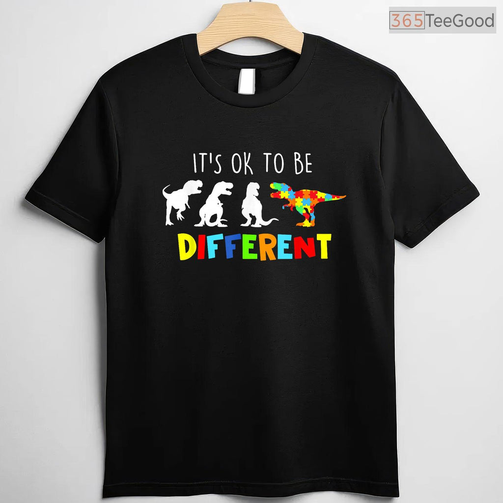 Autism Dinosaur Kid Boys Its Ok To Be Different Shirt April Awareness T-Shirt