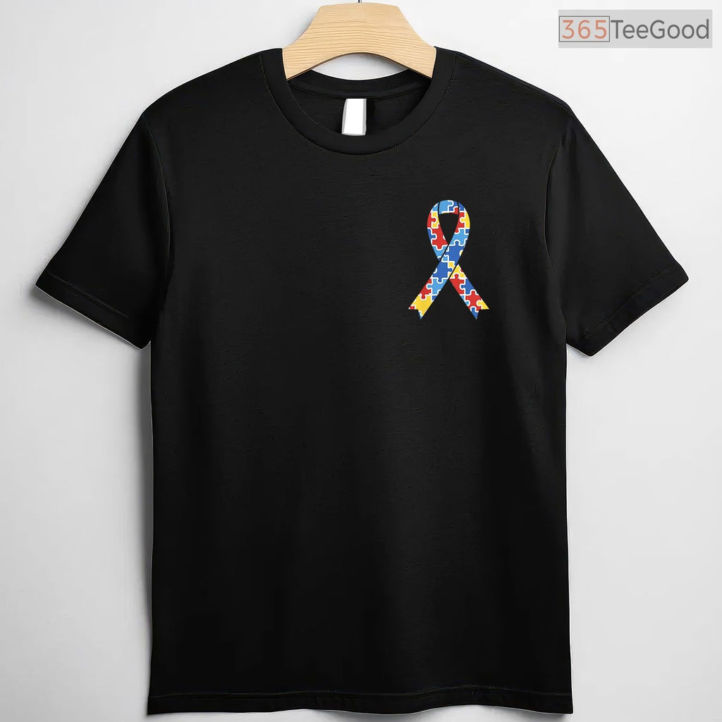 Autism Awareness Puzzle Ribbon Pocket Shirt April Month Support Men T-Shirt