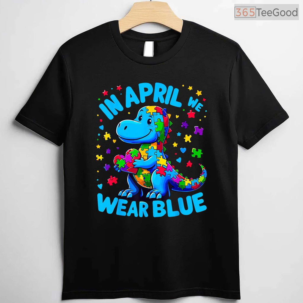Autism Awareness In April We Wear Blue T Rex Dino Shirt Boys Kids T-Shirt