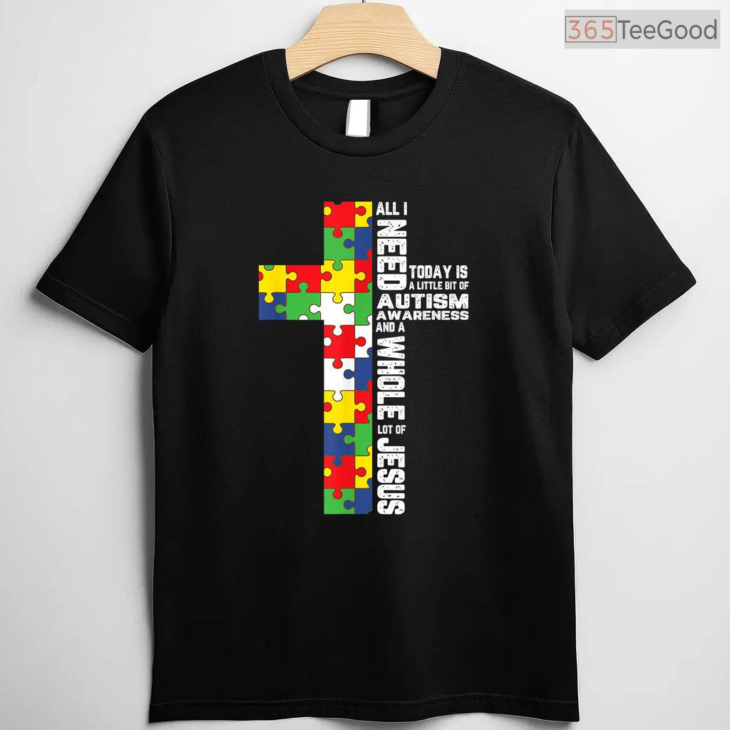 Autism Awareness Jesus Cross Puzzle Cool Christian Shirt April Faith T-Shirt
