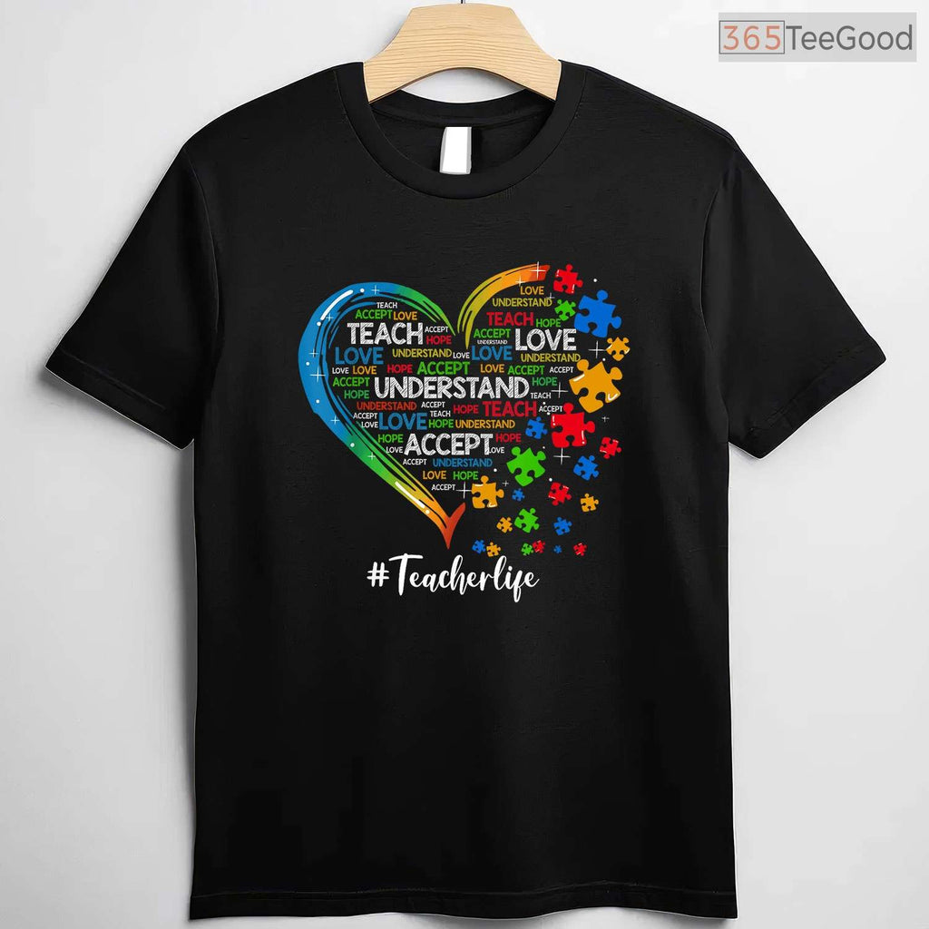 Teach Accept Understand Love Teacher Heart Autism Shirt April Awareness T-Shirt