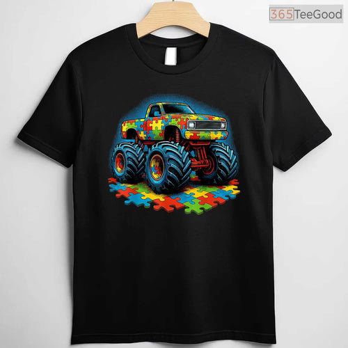 Autism Awareness Monster Truck Shirt April Month Boys Kids Cool Gift T-Shirt