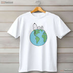 Peanuts Snoopy Earth Day T-Shirt Laying On Top of The World Cute Cartoon Dog Tee