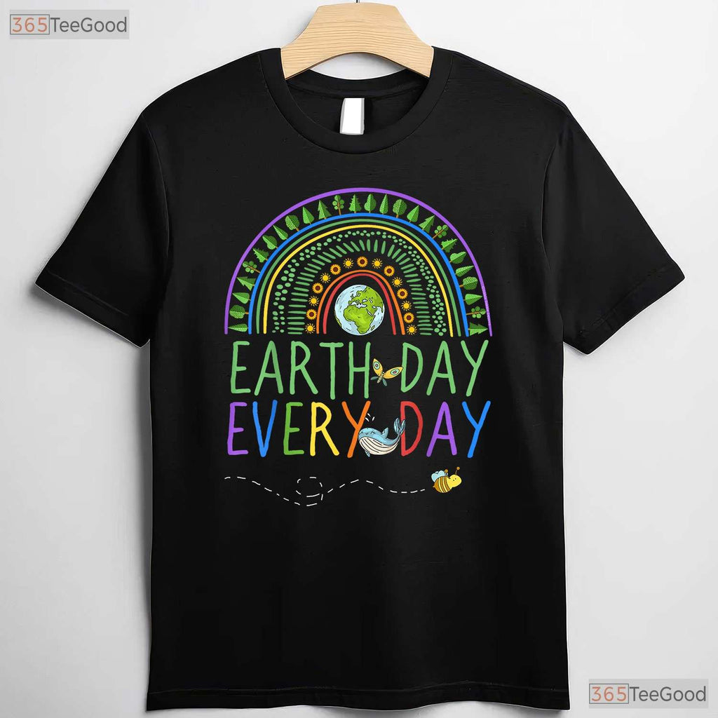 Pretty Earth Day Every Day T-Shirt Rainbow With Trees Cute Nature Lover Graphic Tee