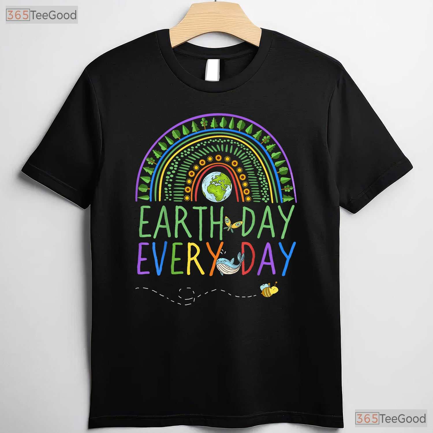 Pretty Earth Day Every Day T-Shirt Rainbow With Trees Cute Nature Lover Graphic Tee