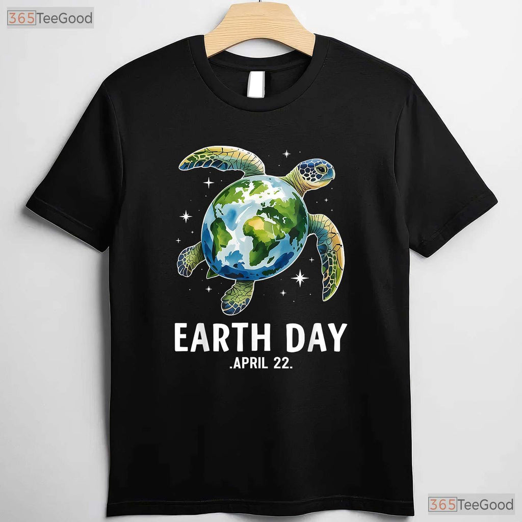 Earth Day Sea Turtle Globe April 22 T-Shirt Eco Awareness Ocean Conservation Top