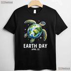 Earth Day Sea Turtle Globe April 22 T-Shirt Eco Awareness Ocean Conservation Top