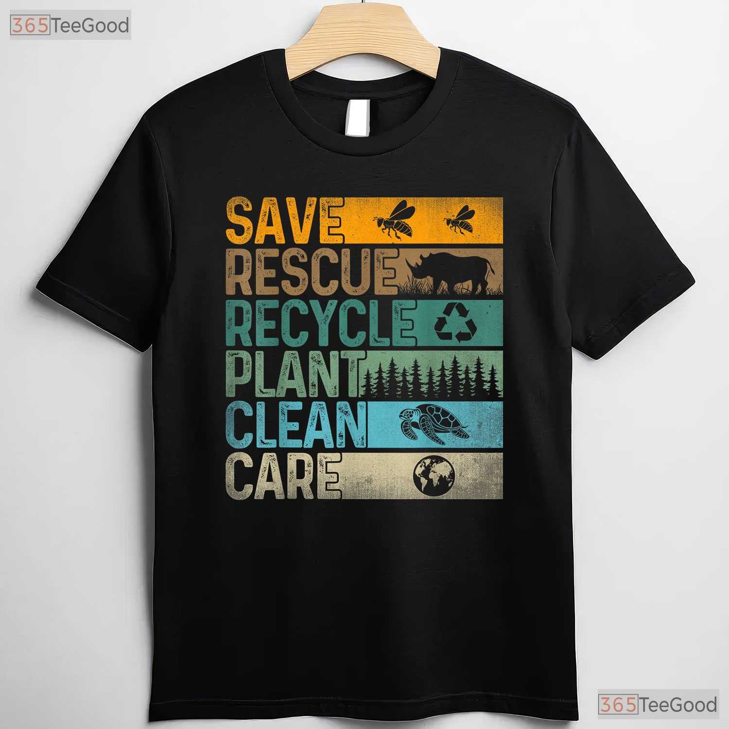 Save Bees Rescue Animals Recycle Plastic Earth Day T-Shirt Eco Activist Tee