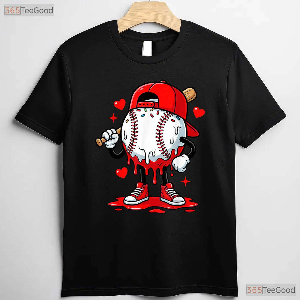 Baseball Drip Ice Cream Apparel T-Shirt Youth Boy Valentine Sports Gift Tee