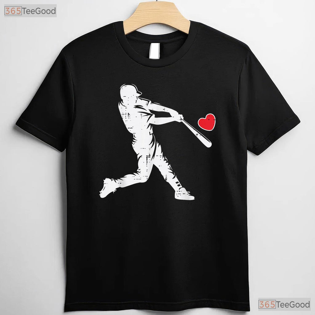 Valentines Day Baseball Batter Silhouette Heart T-Shirt Men Boys Kid Apparel