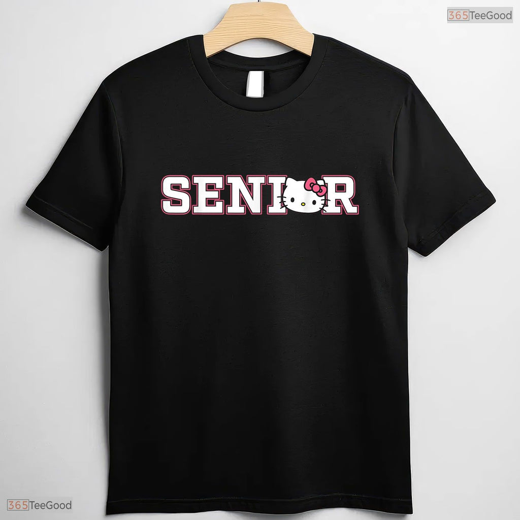 Cute Kawaii Cat Senior Collegiate Lettering Animal Head Graduation T-Shirt