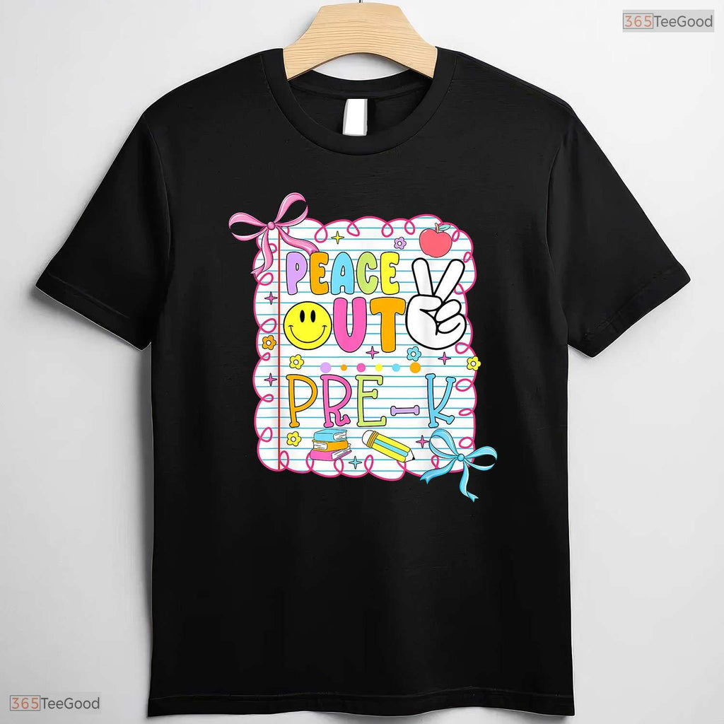 Trendy Peace Out Pre-K Kid Girl Last Day Of School Bow Coquette T-Shirt