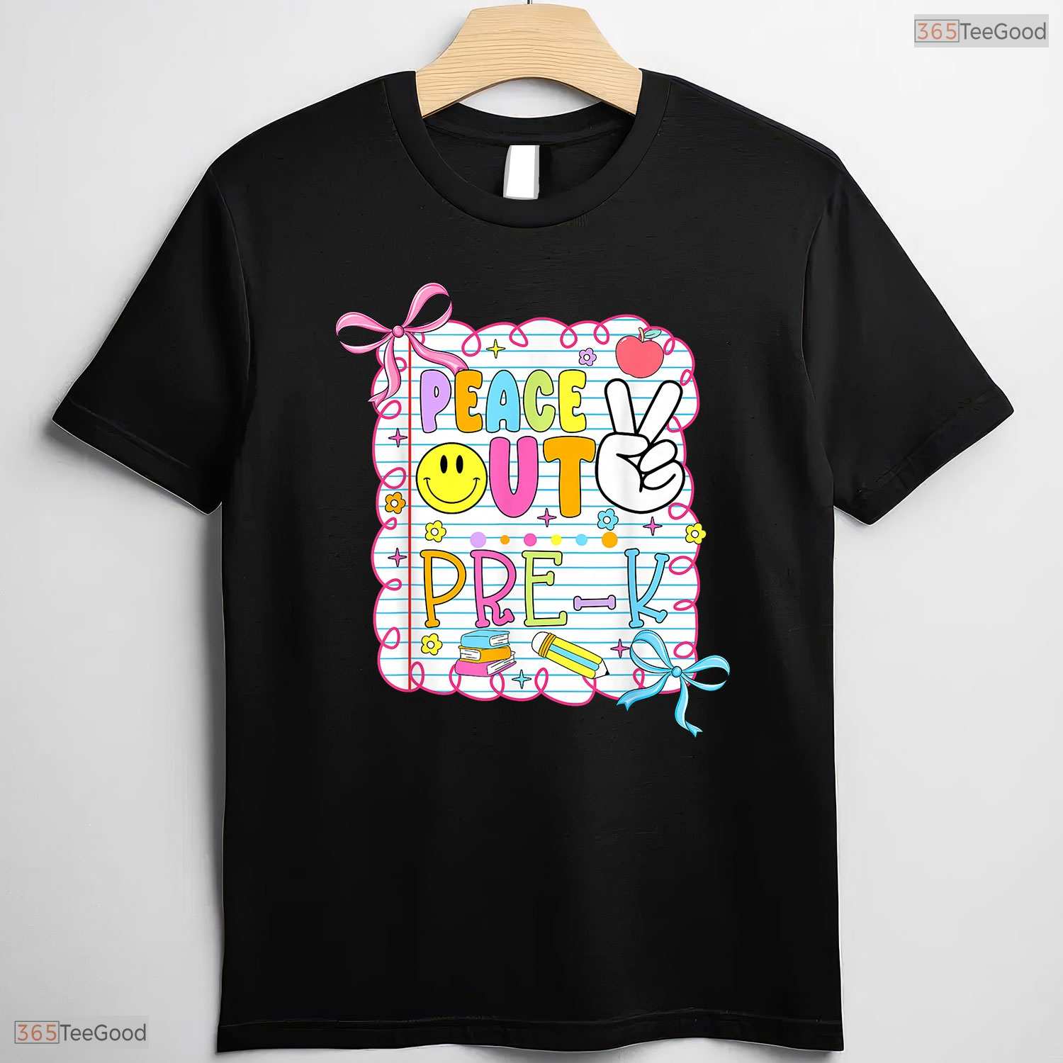Trendy Peace Out Pre-K Kid Girl Last Day Of School Bow Coquette T-Shirt