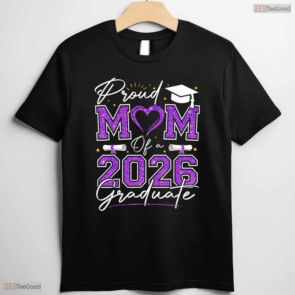 Awesome Proud Mom Of A 2026 Graduate Senior 2026 Purple Gold Vibes T-Shirt