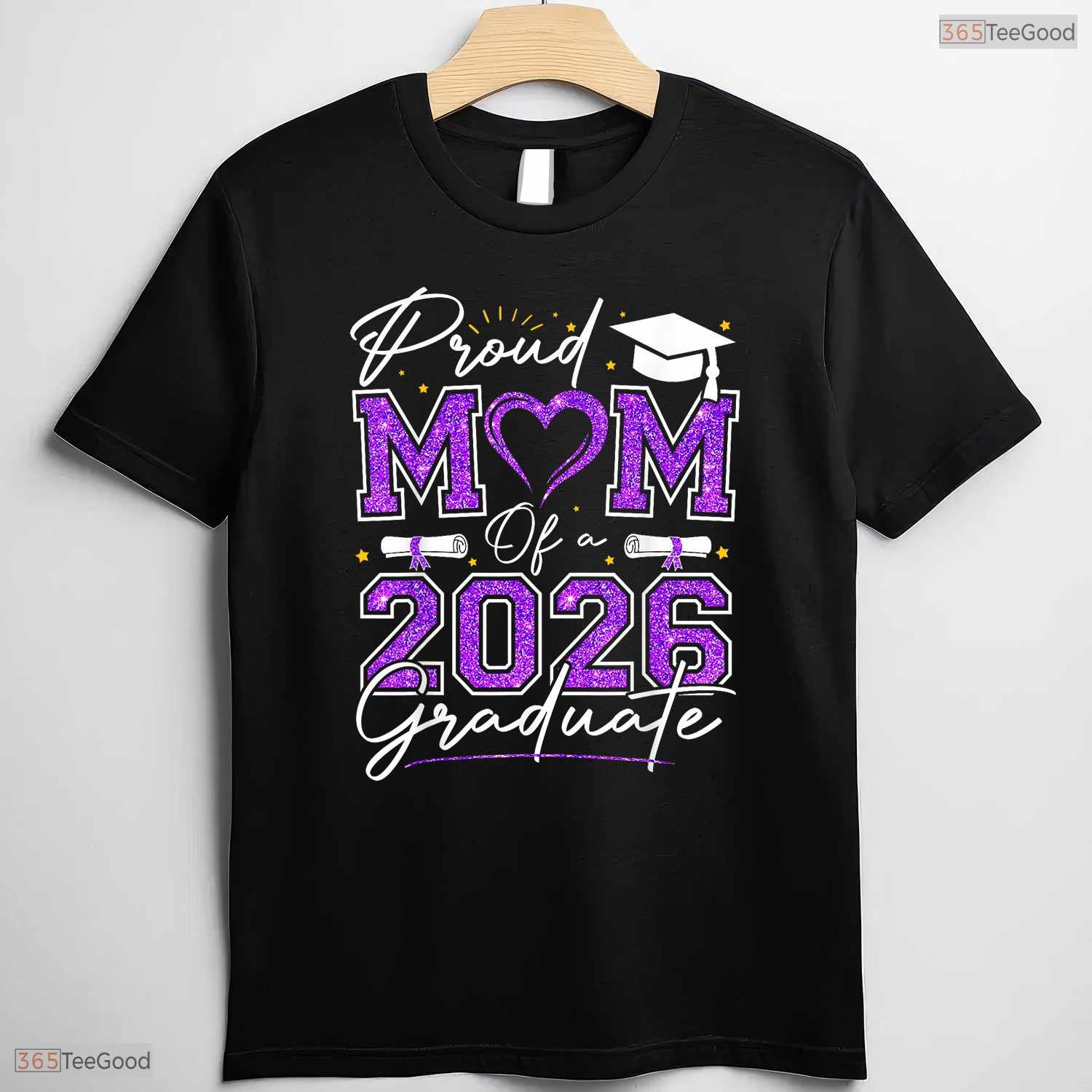 Awesome Proud Mom Of A 2026 Graduate Senior 2026 Purple Gold Vibes T-Shirt
