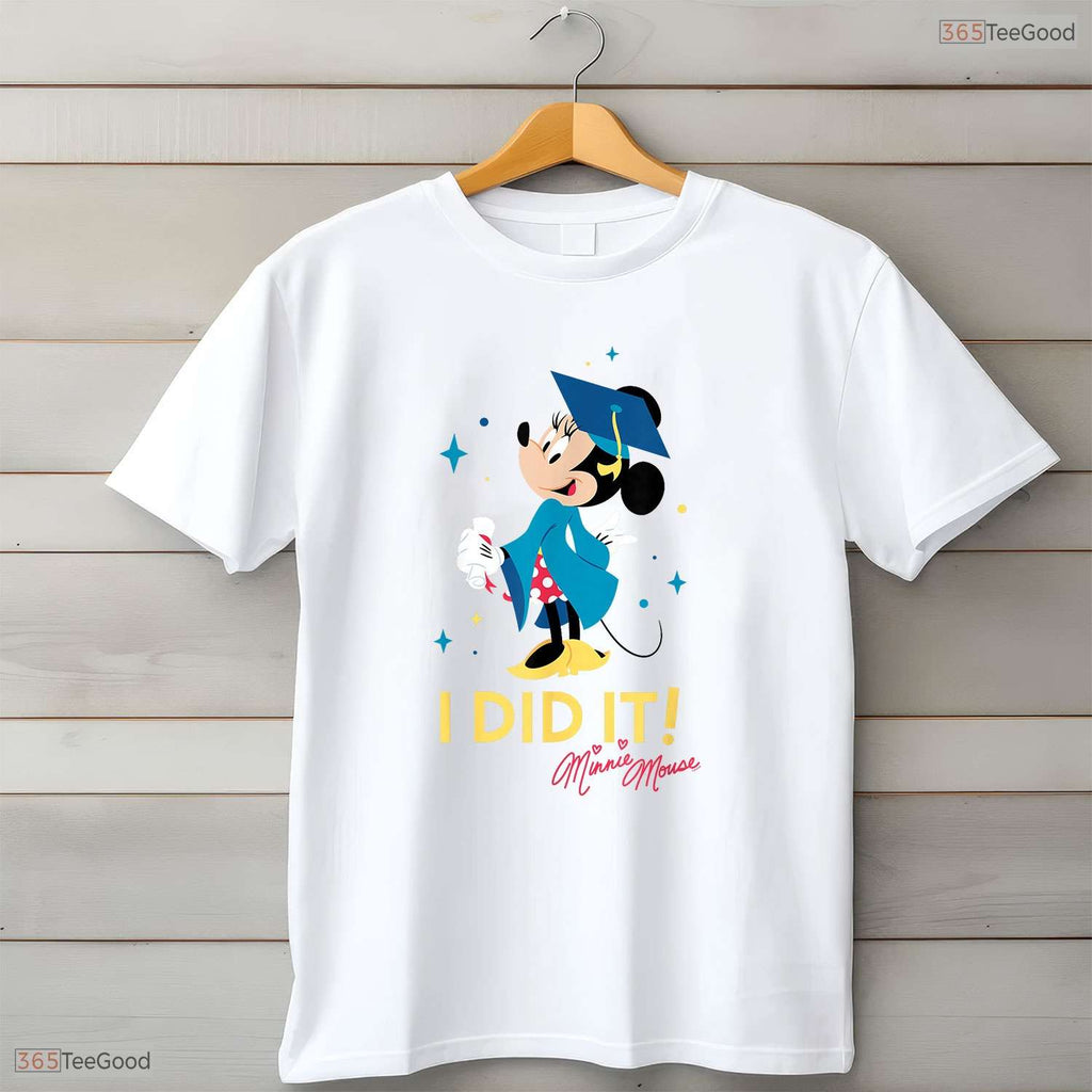 Cute Polka Dot Bow Mouse I Did It Graduation Cap And Gown Celebration T-Shirt