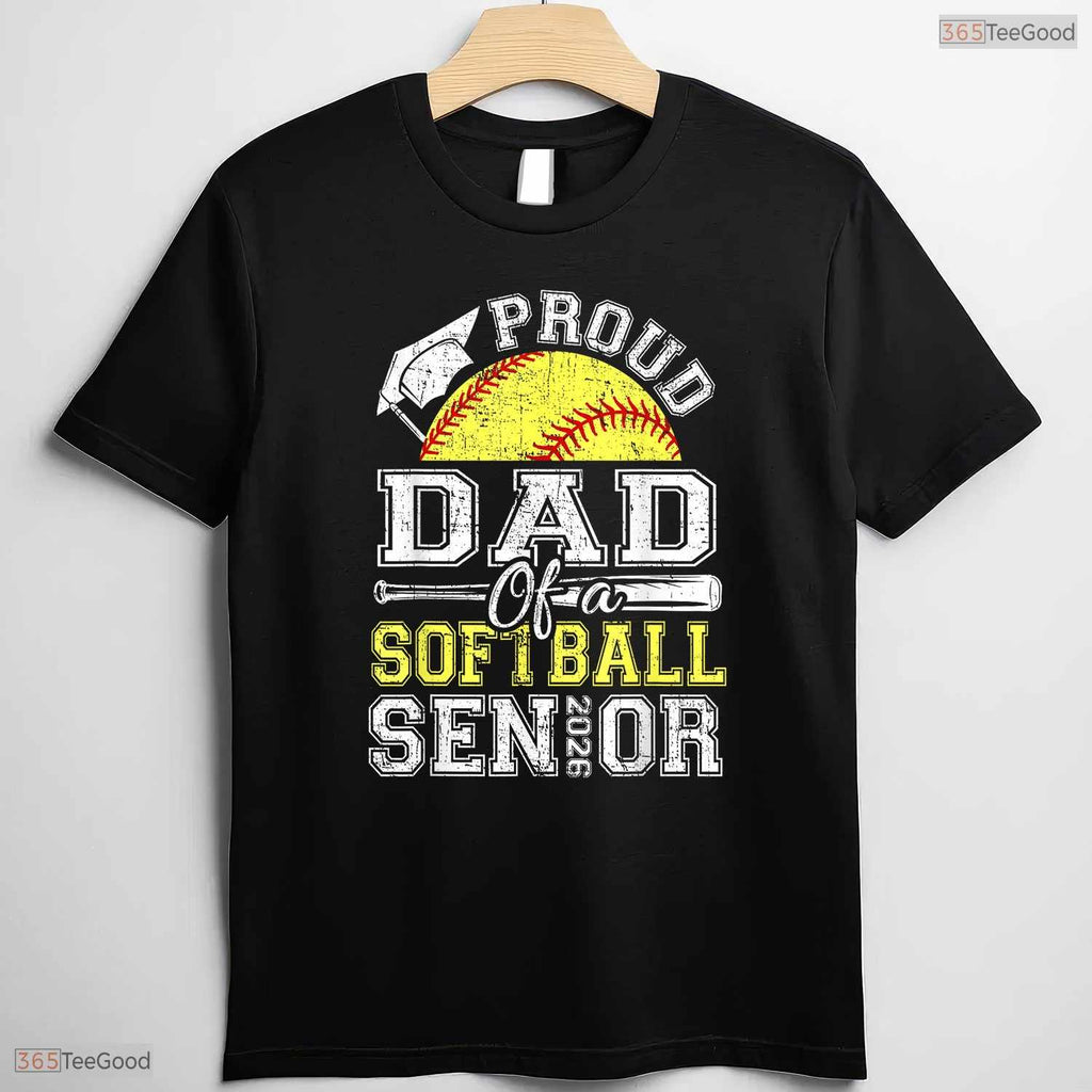 Awesome Proud Dad Of A 2026 Senior Softball Graduate Athlete Sports T-Shirt