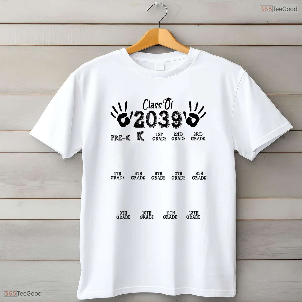 Keepsake Class Of 2039 Grow With Me Handprint Pre-K To 12th Grade T-Shirt
