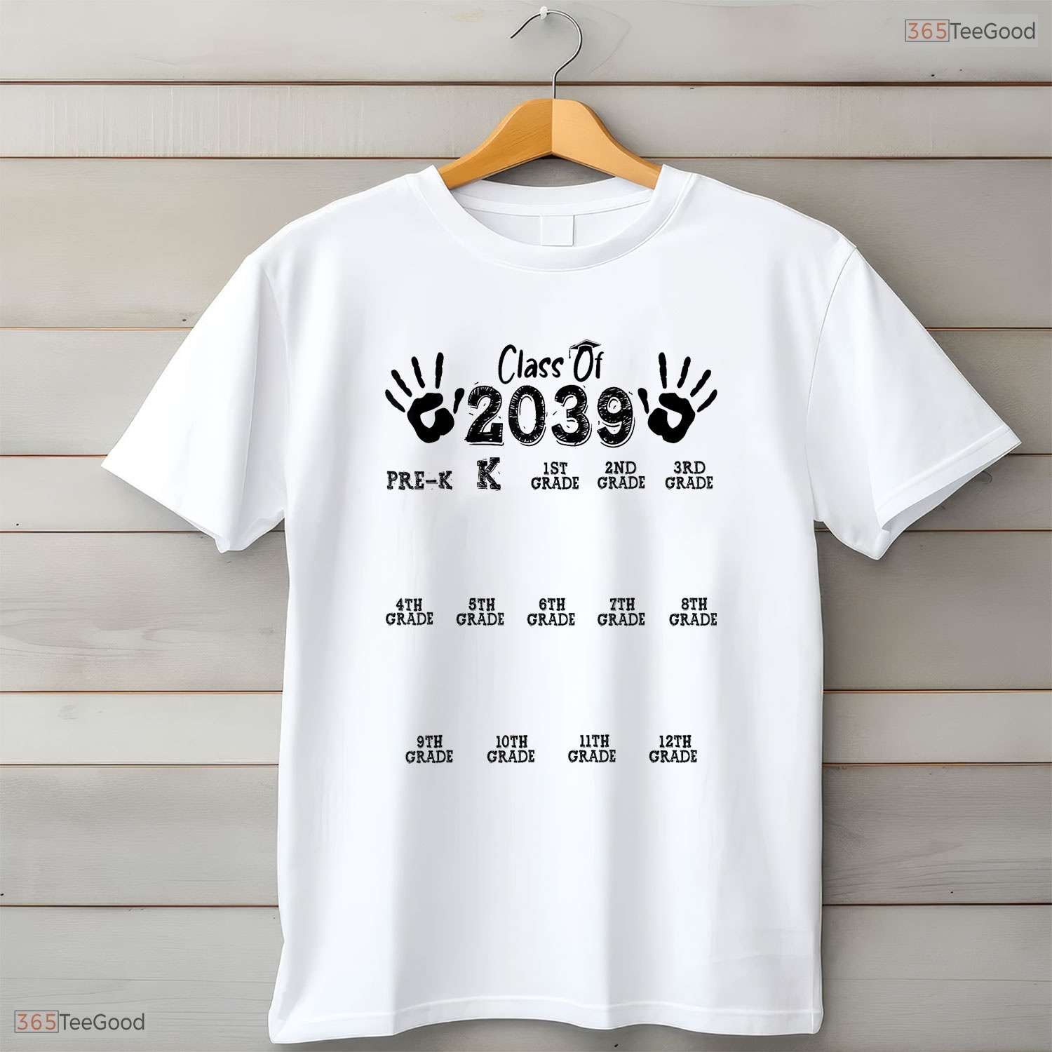Keepsake Class Of 2039 Grow With Me Handprint Pre-K To 12th Grade T-Shirt