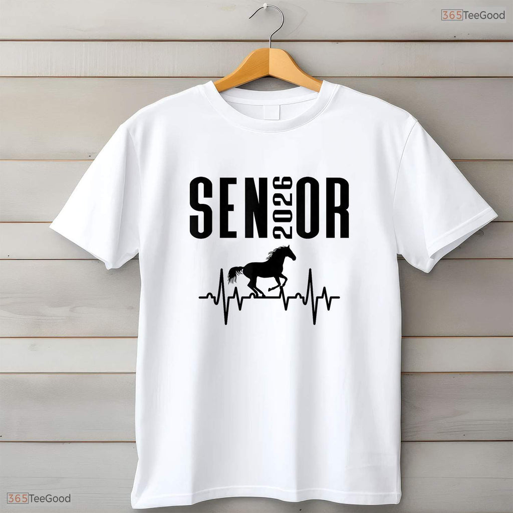 Senior 2026 Equestrian Heartbeat Design Class Of 26 Horse Lover Grad T-Shirt