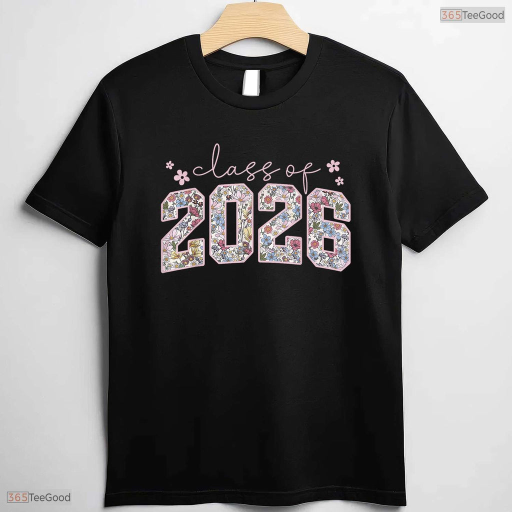 Beautiful Floral Class Of 2026 High School College Graduation Girls Aesthetic T-Shirt