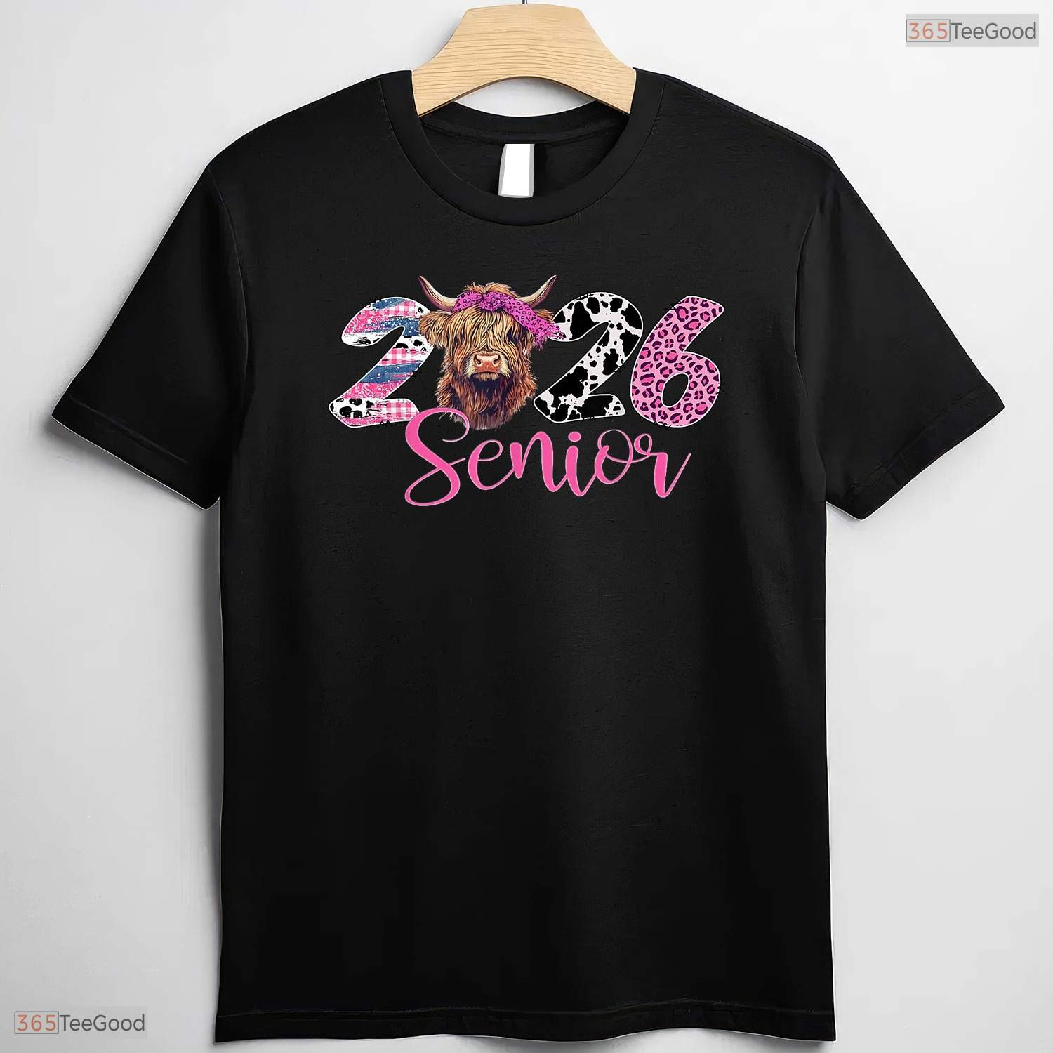 Trendy Class Of 2026 Senior Graduation Leopard Print Highland Cow Western Girls T-Shirt