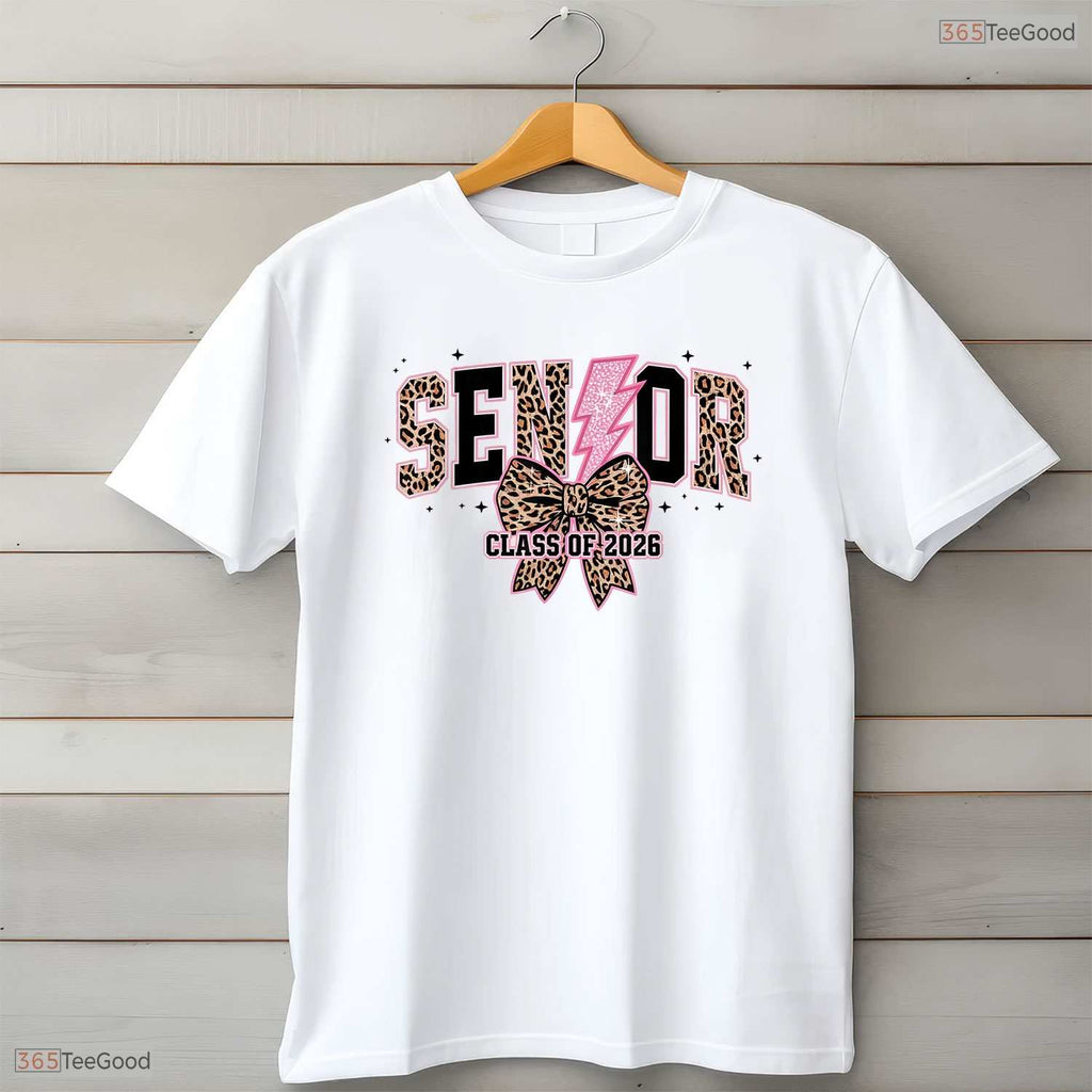 Senior Class Of 2026 Leopard Print Cute Graduation Apparel For Girls T-Shirt