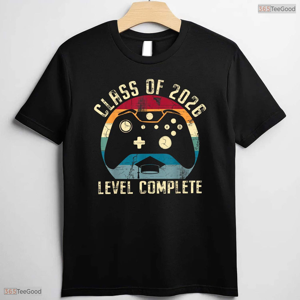 Awesome Class of 2026 Level Complete Video Gamer Senior Graduation T-Shirt