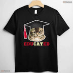 Educated Cat In Graduation Cap Funny High School College Graduate Gag T-Shirt